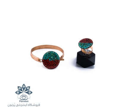 دستبند و انگشتر فیروزه و مرجان طرح آترین