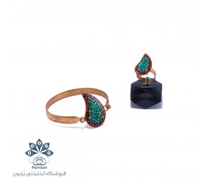 دستبند و انگشتر فیروزه و مرجان طرح آتریسا