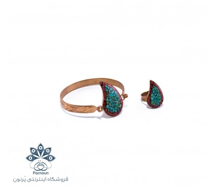 دستبند و انگشتر فیروزه و مرجان طرح آتریسا