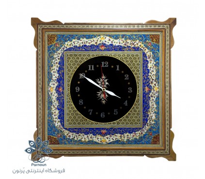 ساعت خاتم و نگارگری تذهیب 48 در 48 سانتیمتری