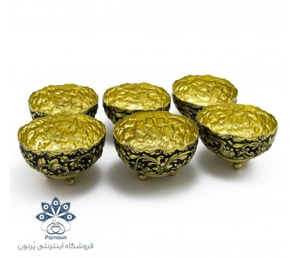 سرویس 6 تایی آجیل خوری قلمزنی برجسته پایه کوتاه اصفهان