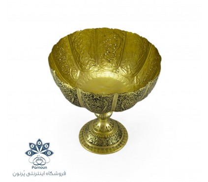 میوه خوری برنجی با نقش قلمزنی گل و مرغ