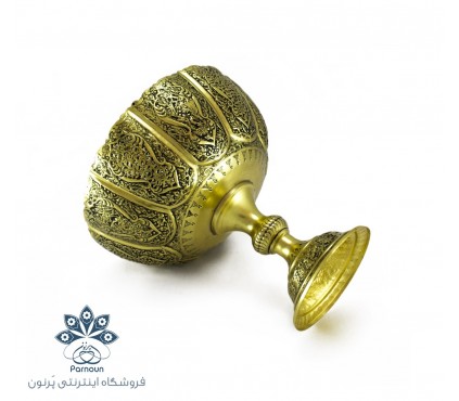 میوه خوری برنجی با نقش قلمزنی گل و مرغ