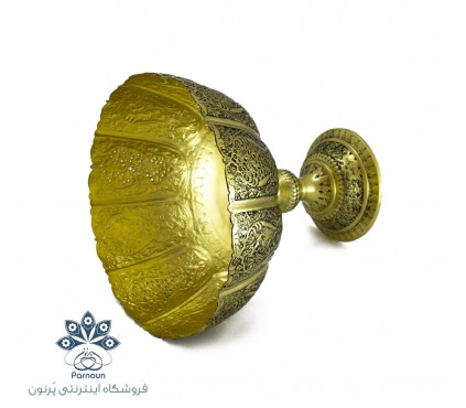 میوه خوری برنجی با نقش قلمزنی گل و مرغ