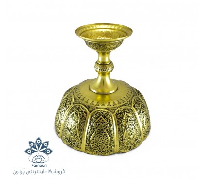 میوه خوری برنجی با نقش قلمزنی گل و مرغ