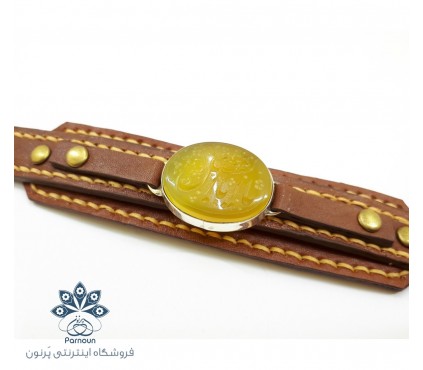 دستبند عقیق چرمی دستدوز