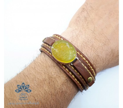 دستبند عقیق چرمی دستدوز