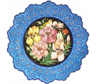 بشقاب میناکاری مسی باطرح زیبای پردار