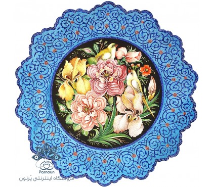 بشقاب میناکاری مسی باطرح زیبای پردار