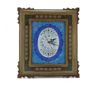 ساعت دیوار کوب میناکاری با قاب خاتم