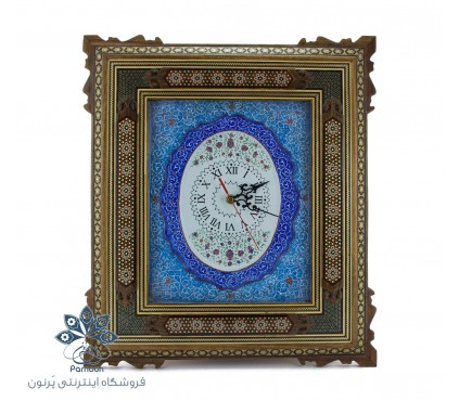 ساعت دیوار کوب میناکاری با قاب خاتم