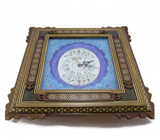 ساعت دیوار کوب میناکاری با قاب خاتم