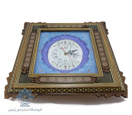 ساعت دیوار کوب میناکاری با قاب خاتم