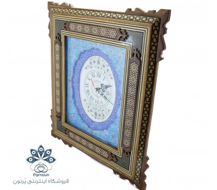ساعت دیوار کوب میناکاری با قاب خاتم