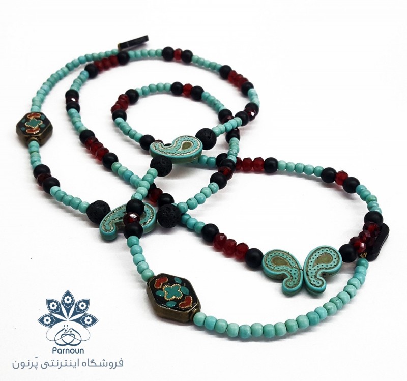 بند عینک فیروزه و مهره تبتی دست‌ساز ترمه