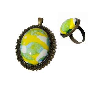 نیمست پلاک آویز و انگشتر رزینی در دو طرح