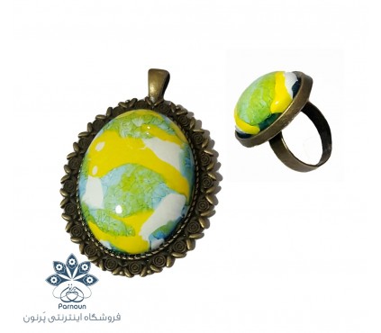 نیم‌ست پلاک آویز و انگشتر رزینی در دو طرح