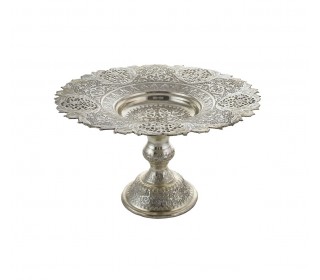 شیرینی خوری قلمزنی پایه دار با آبکاری نقره