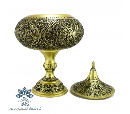 خرید آنلاین شکلات خوری قلمزنی درب دار برنجی