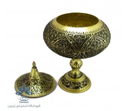 خرید آنلاین شکلات خوری قلمزنی درب دار برنجی