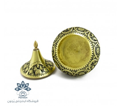 شکلات خوری قلمزنی پایه کوتاه سیاه قلم شده برنجی