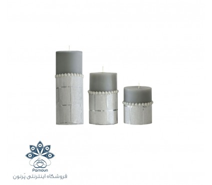 ست شمع 3 عددی استوانه ای تزئینی با رنگ طوسی و جعبه 