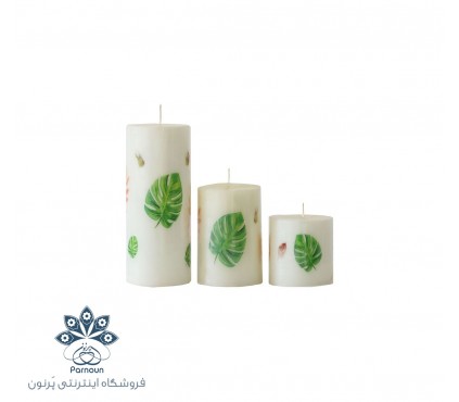 ست شمع 3 عددی استوانه ای تزئینی رنگ سفید با طرح ترانسفر 