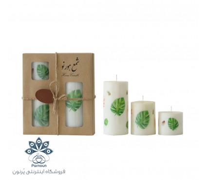 ست شمع 3 عددی استوانه ای تزئینی رنگ سفید با طرح ترانسفر 