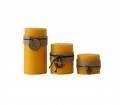 شمع زینتی 3 عددی قطر 8.5 سانتیمتر رنگ زرد با جعبه کرافت و نخ کنفی