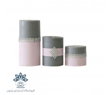 ست شمع 3 عددی استوانه ای تزئینی رنگ طوسی با جعبه کرافت زیبا