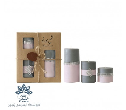 ست شمع 3 عددی استوانه ای تزئینی رنگ طوسی با جعبه کرافت زیبا