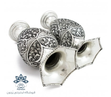 گلدان قلمزنی نقره نما و سیاه قلم 30 سانتیمتری