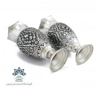 گلدان قلمزنی نقره نما و سیاه قلم 30 سانتیمتری