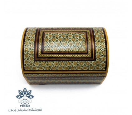 صندوقچه چوبی خاتم کاری شده با پوشش داخلی مخملی با رنگ قرمز