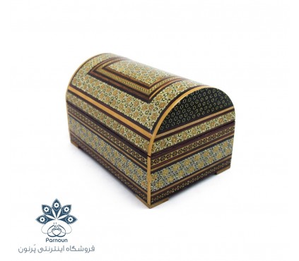 صندوقچه چوبی خاتم کاری شده با پوشش داخلی مخملی با رنگ قرمز