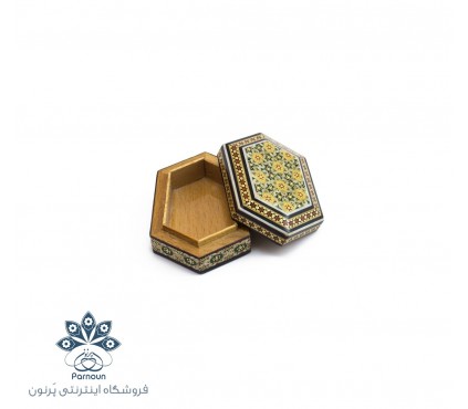 جعبه چوبی انگشتر خاتم‌کاری شده