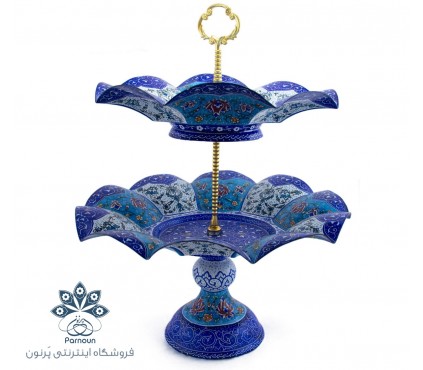 شیرینی خوری مسی 2 طبقه میناکاری شده با طرح پرداز