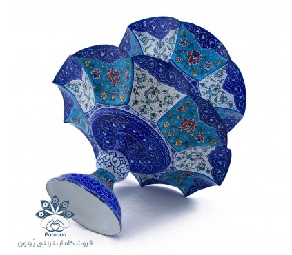 شیرینی خوری مسی 2 طبقه میناکاری شده با طرح پرداز