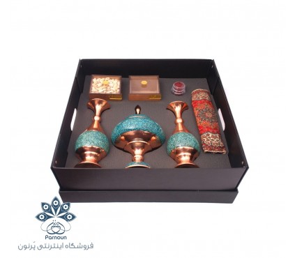 ست گلدان و شکلات خوری فیروزه کوبی به همراه هاردباکس زیبا و شیک