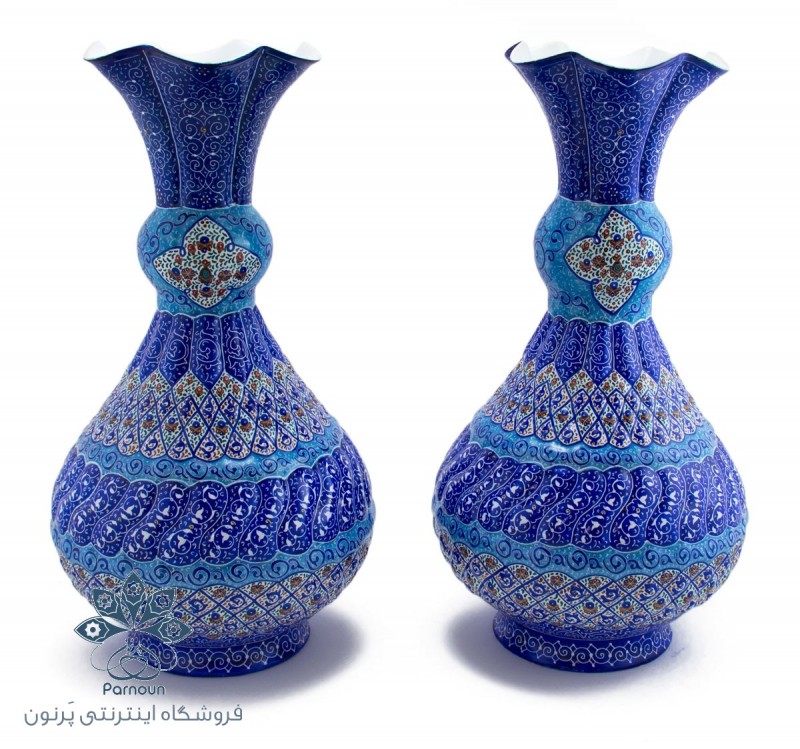 قیمت و مشخصات جفت گلدان میناکاری اصفهان طرح تنه گرد با ارتفاع 30 سانتی