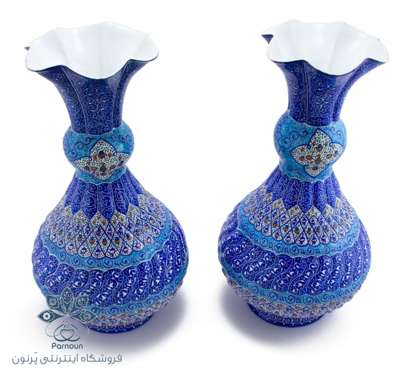 قیمت و مشخصات جفت گلدان میناکاری اصفهان طرح تنه گرد با ارتفاع 30 سانتی