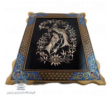 تابلو قلمزنی 40 در 50 با قاب خاتم کاری و نگارگری سنتی