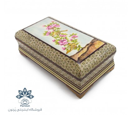 ست جعبه دستمال کاغذی و جا قاشقی و چنگالی خاتم و نگارگری شده اعلا