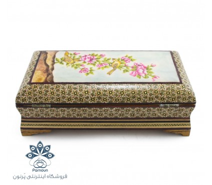 ست جعبه دستمال کاغذی و جا قاشقی و چنگالی خاتم و نگارگری شده اعلا