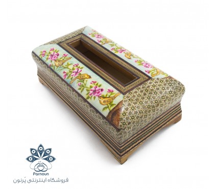 ست جعبه دستمال کاغذی و جا قاشقی و چنگالی خاتم و نگارگری شده اعلا