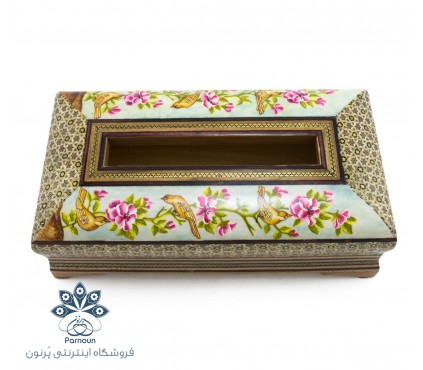 ست جعبه دستمال کاغذی و جا قاشقی و چنگالی خاتم و نگارگری شده اعلا