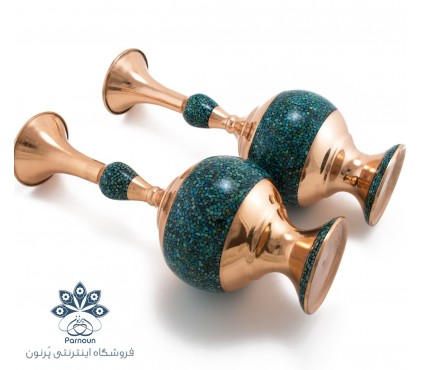  2 عدد گلدان مسی فیروزه کوبی با ارتفاع 31 سانتیمتر 