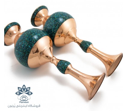  2 عدد گلدان مسی فیروزه کوبی با ارتفاع 31 سانتیمتر 