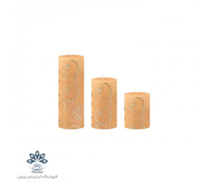 ست کامل شمع استوانه قطر 5/5 سانت طرح دار کرم