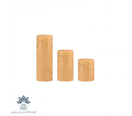 ست کامل شمع استوانه قطر 5/5 سانت طرح دار کرم